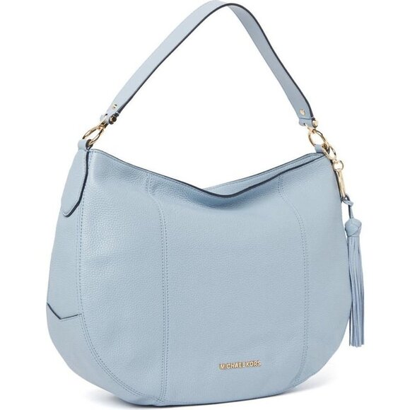 Michael Kors Womens Blue Leather Brooke Large Zipper Shoulder Hobo Handbag New - Picture 1 of 15